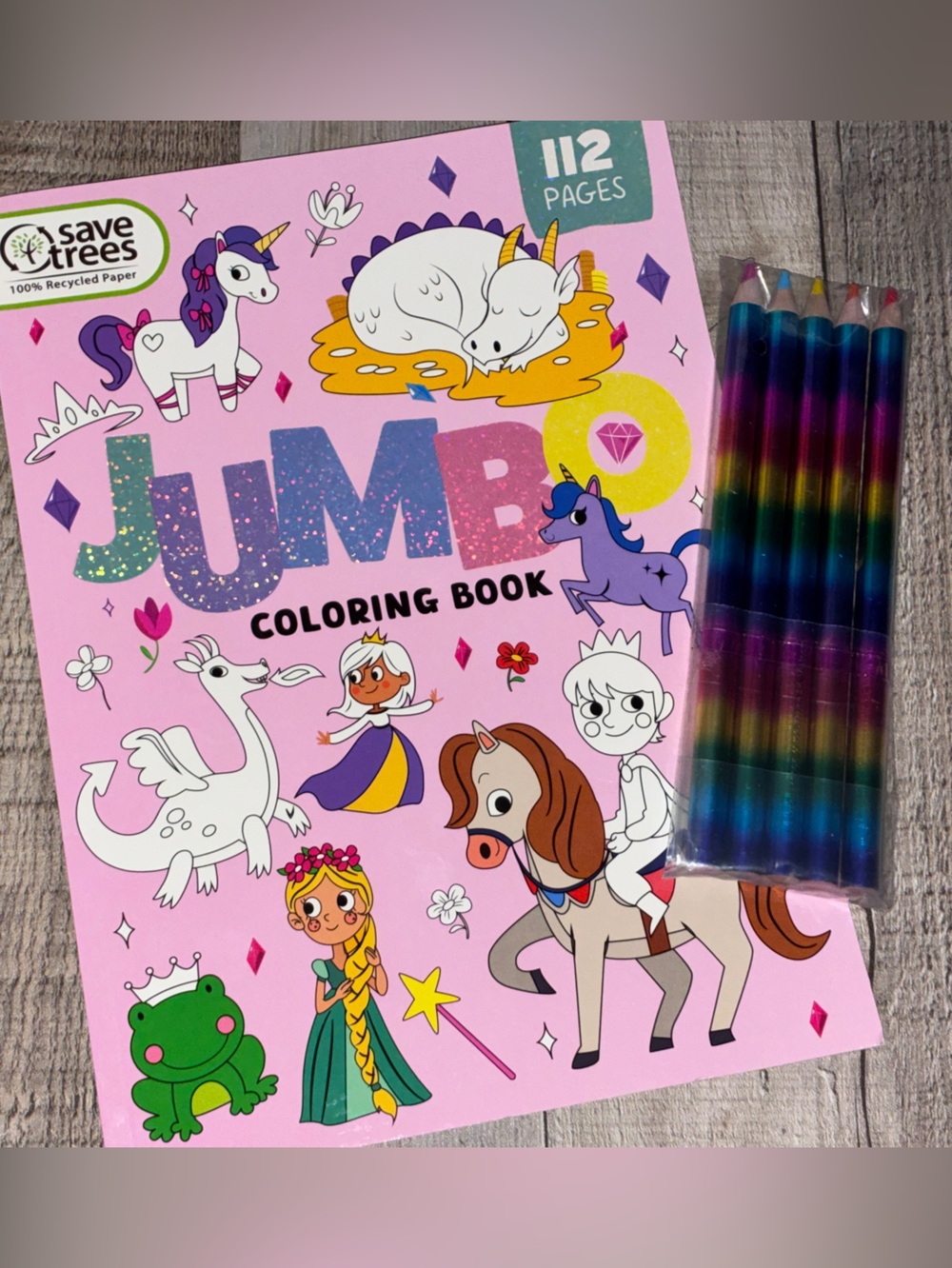 Jumbo Unicorn Themed Coloring Book w/Colored Pencil Set